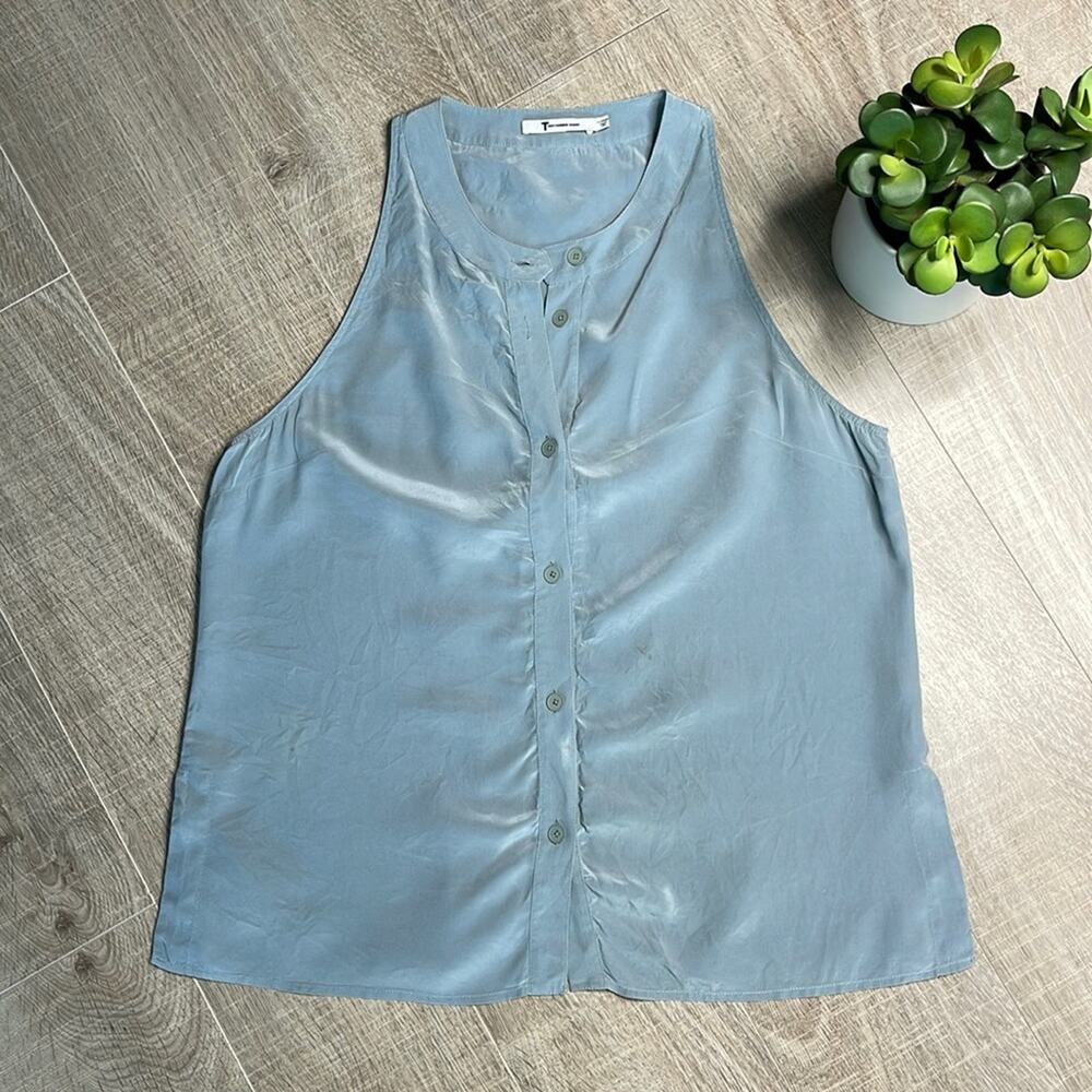 T ALEXANDER WANG Gray 100% Silk Sleeveless Button Front Blouse Women’s